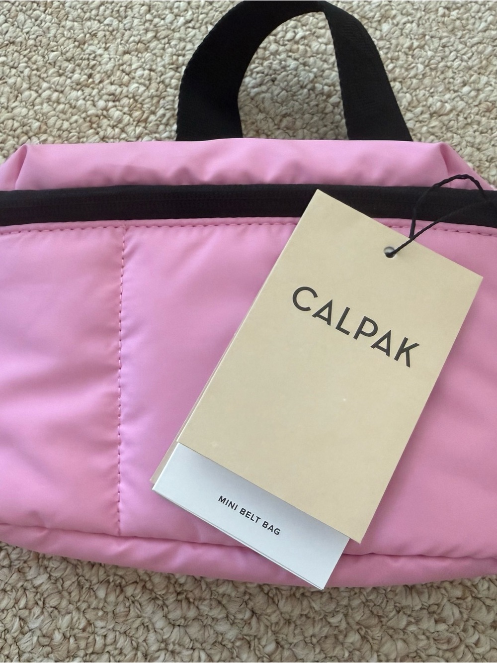 Calpak Bubblegum Pink Luka Mini Belt Bag with Black Trim